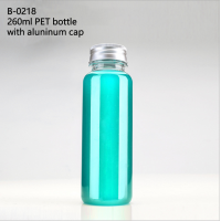 260ml 8 oz food grade disposable clear plastic PET empty milk water beverage round bottle with aluminum cap juice packaging